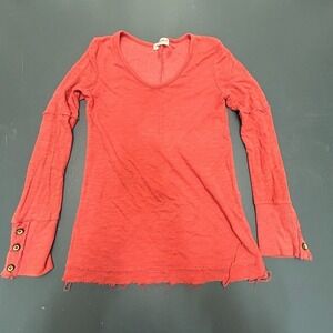 American Able Thermal Shirt Women's Small Long Sleeve Raw Hem Red Distressed USA